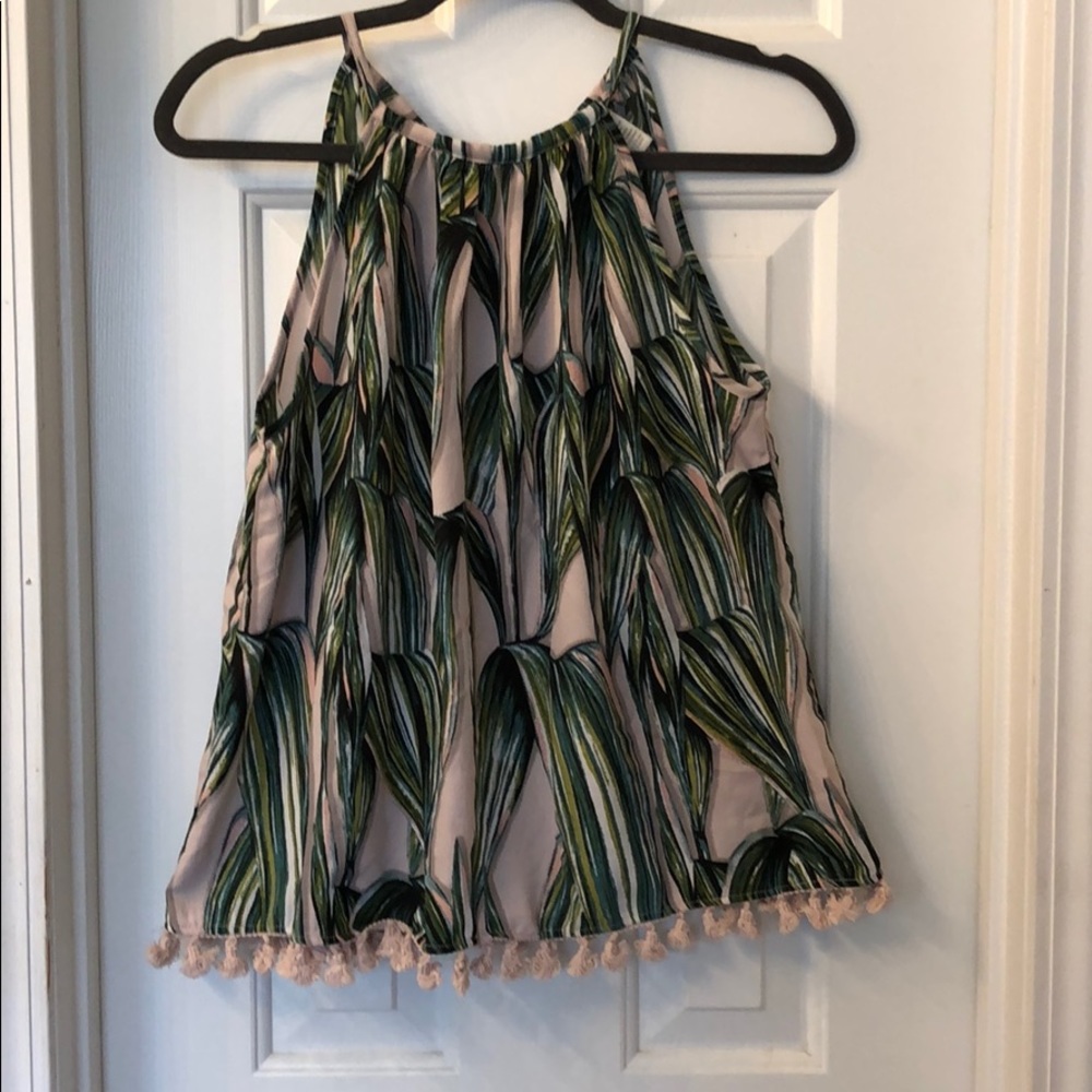 Japna Leaf Print Tassel Top